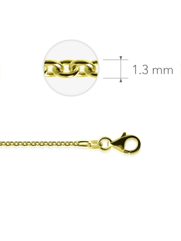 Gisser Jewels ANK35Y-80 - Echt Zilveren Ketting - Anker met Karabijnsluiting - Goudkleurig - 1.3 mm - 80 cm - Gerhodineerd Zilver 925