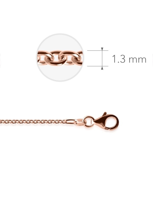 Gisser Jewels ANK35R-80 - Echt Zilveren Ketting - Anker met Karabijnsluiting - Rosé goudkleurig - 1.3 mm - 80 cm - Gerhodineerd Zilver 925