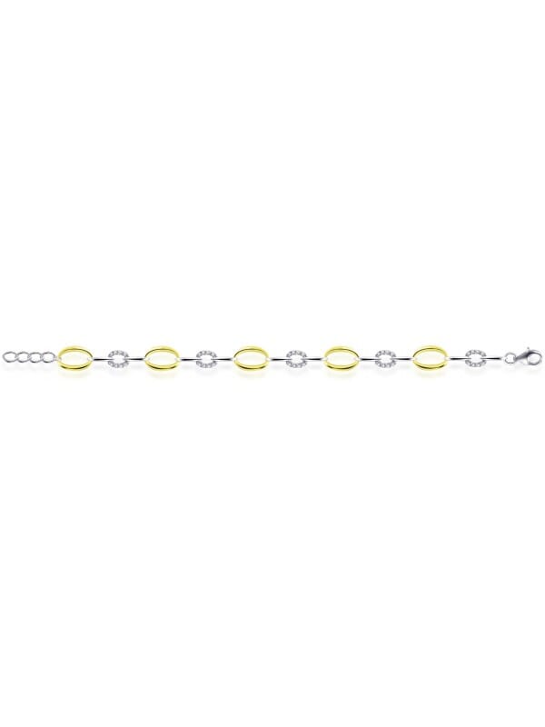 Gisser Jewels - Armband - Fantasie Ovaal Rond gezet met Zirkonia - 9mm Breed - Lengte 18+3cm - Bi-color Geelgoud Verguld Zilver 925