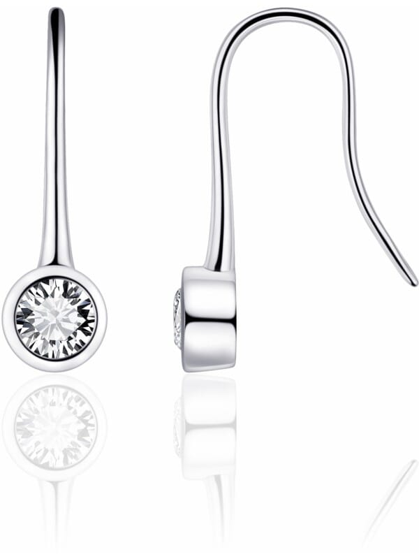 Gisser Jewels - Oorbellen - Oorhaken gezet met Zirkonia in Gladomzetting - Lengte 23mm - 6mm∅ - Gerhodineerd Zilver 925