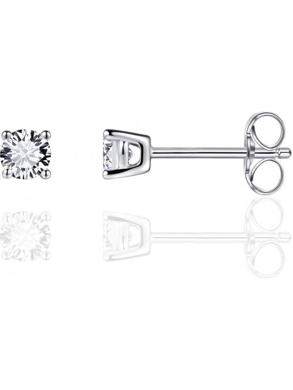 Gisser Jewels - Oorbellen - Oorsteker Solitaire gezet met Zirkonia - 4mmØ - Gerhodineerd Zilver 925