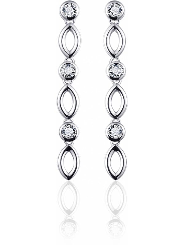 Gisser Jewels - Oorbellen - Hangende Oorstekers Fantasie gezet met Zirkonia - 35mm x 5mm - Gerhodineerd Zilver 925