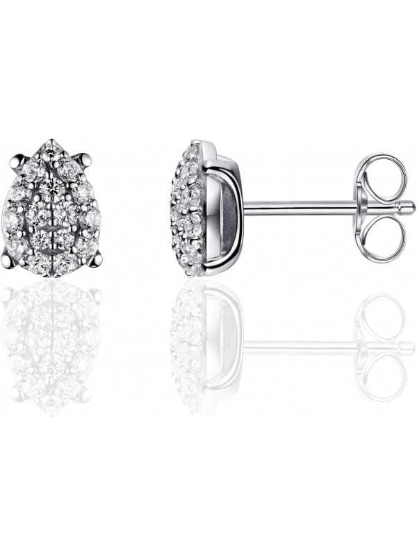 Gisser Jewels - I01E003 - Oorbellen - Oorstekers Blaadjes gezet met Zirkonia - 8mm x 4.5mm - Gerhodineerd Zilver 925