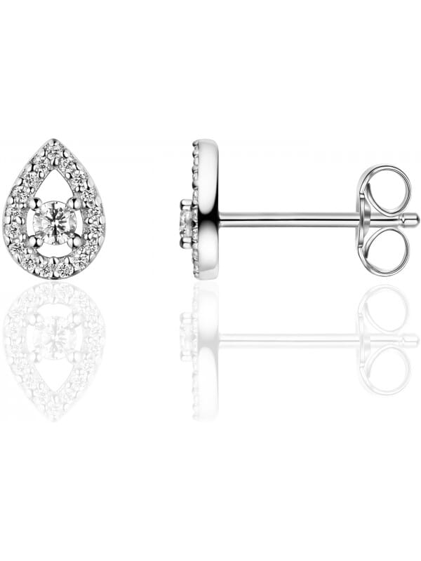Gisser Jewels - I04E003 - Oorbellen - Oorstekers Blaadjes gezet met Zirkonia - 8mm x 6mm - Gerhodineerd Zilver 925
