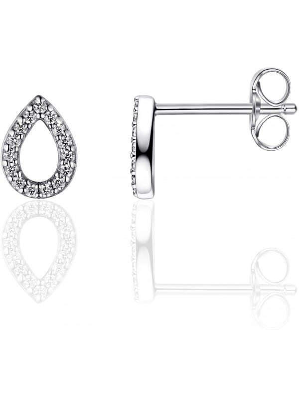 Gisser Jewels - I05E005 - Oorbellen - Oorstekers Blaadjes open gezet met Zirkonia - 8mm x 6mm - Gerhodineerd Zilver 925