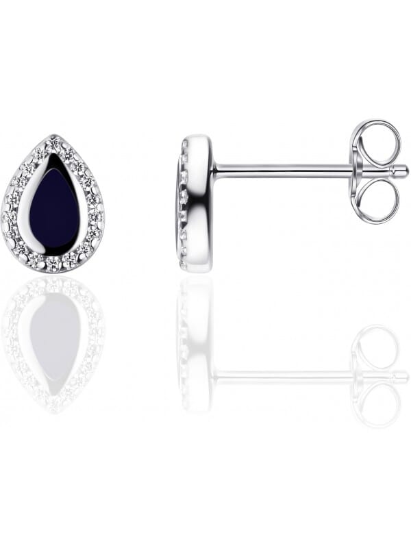 Gisser Jewels - I05E010 - Oorbellen - Oorstekers - Donker Blauw ingelegd en gezet met Zirkonia - 8mm x 6mm - Gerhodineerd Zilver 925