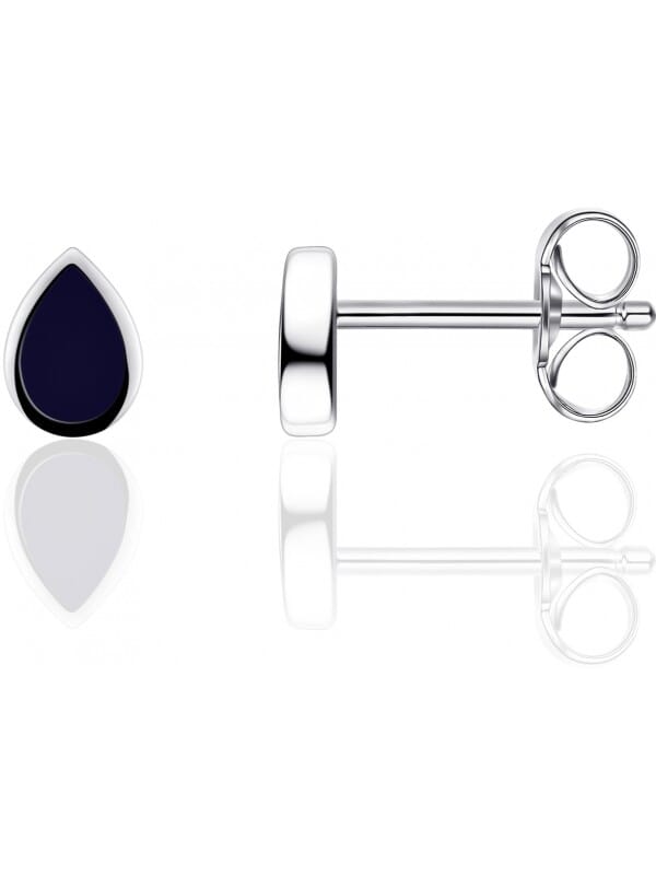 Gisser Jewels - I05E011 - Oorbellen - Oorstekers - Donker Blauw ingelegd - 6mm x 4mm - Gerhodineerd Zilver 925