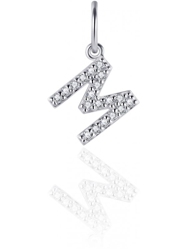 Gisser Jewels - Hanger excl. Collier - Letter M met Zirkonia - 8mm - Gerhodineerd Zilver 925
