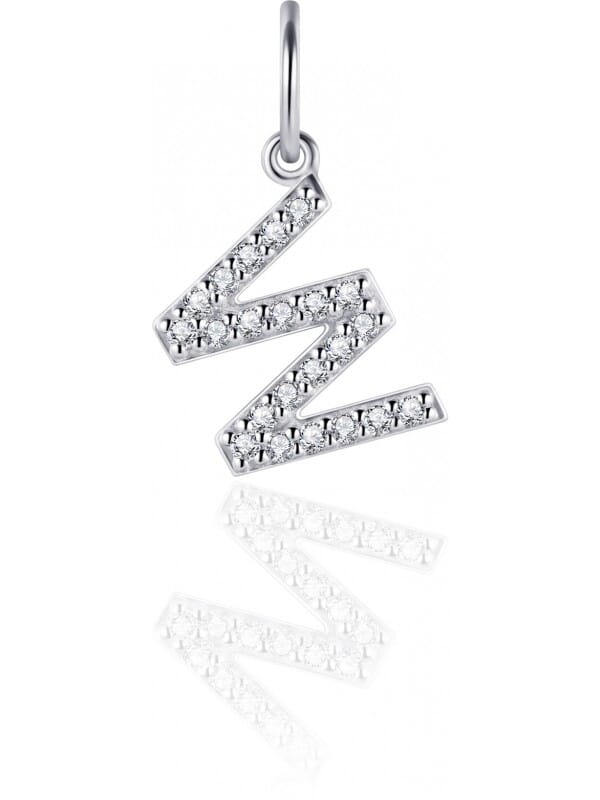 Gisser Jewels - Hanger excl. Collier - Letter W met Zirkonia - 8mm - Gerhodineerd Zilver 925