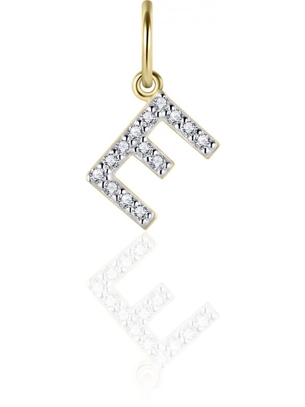 Gisser Jewels - Hanger excl. Collier - Letter E gezet met Zirkonia - 8mm - Geelgoud Verguld Zilver 925