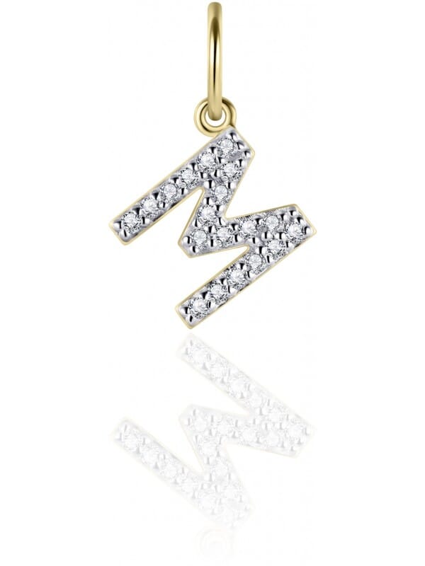 Gisser Jewels - Hanger excl. Collier - Letter M gezet met Zirkonia - 8mm - Geelgoud Verguld Zilver 925