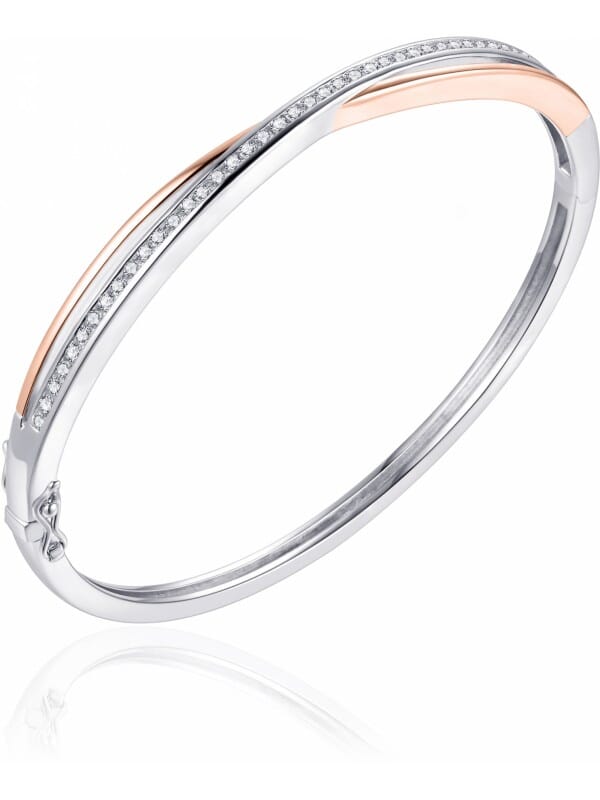 Gisser Jewels - Armband - Bangle gezet met Zirkonia - 5mm Breed - Maat 56 - Bi-color Roségoud Verguld Zilver 925