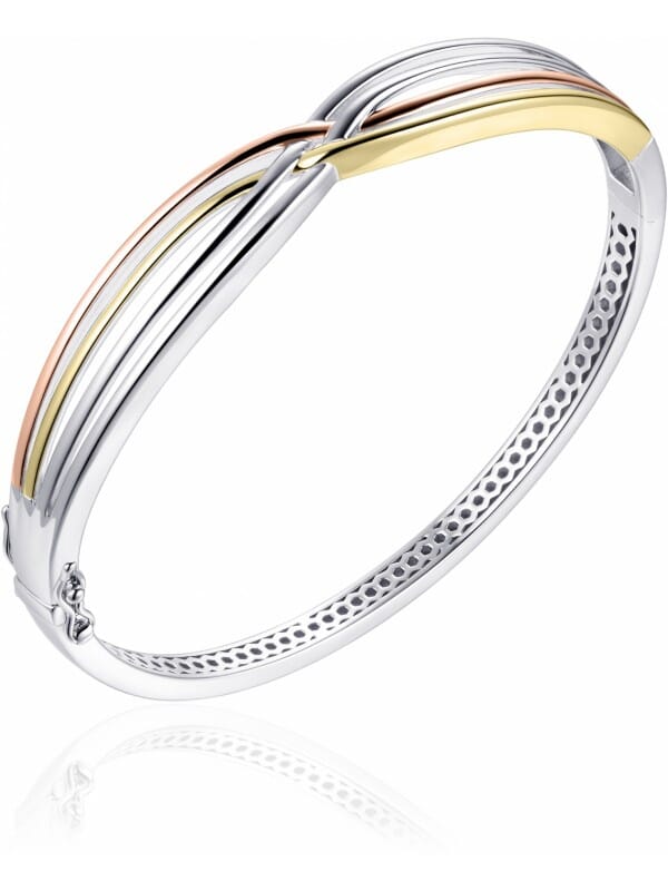 Gisser Jewels - Armband - Bangle Gekruiste banen - 8mm Breed - Maat 60 - Tri-color Verguld Zilver 925